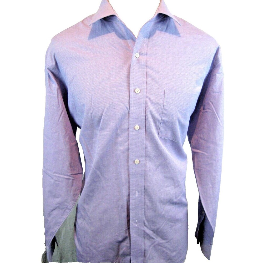 Mens Stafford Purple Pinpoint LS No Iron Broadcloth Dress Shirt sz 17x34/35
